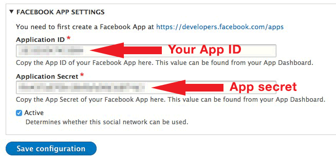 FB API settings
