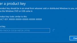 Windows 10 product key screen